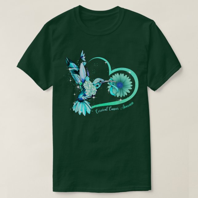 Camiseta Cinta cervical Verde azulada del corazón del giras (Diseño del anverso)