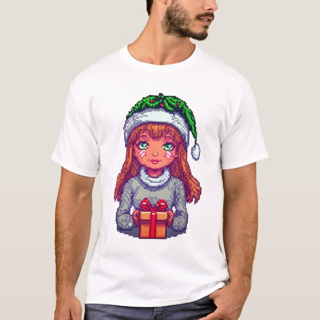 Camiseta Cinta de arte de píxeles chica de Navidades (Anverso)