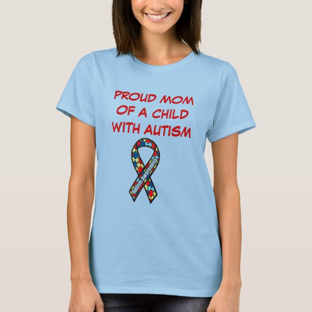 Camiseta cinta de autismo12, ORGULLOSA MAMÁ DE UN NIÑO CON  (Anverso)
