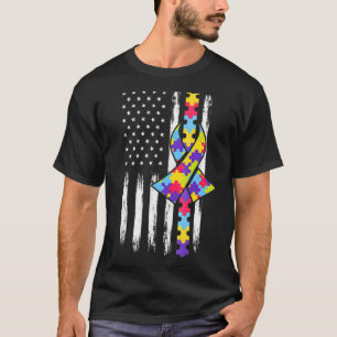 Camiseta Cinta de Autismo Bandera Americana Conciencia de A