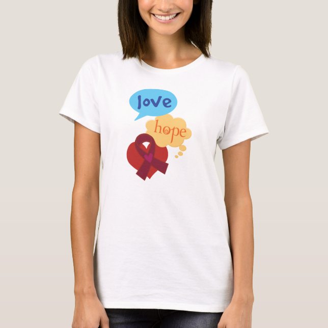 Camiseta Cinta de Borgoña de la esperanza del amor (Anverso)