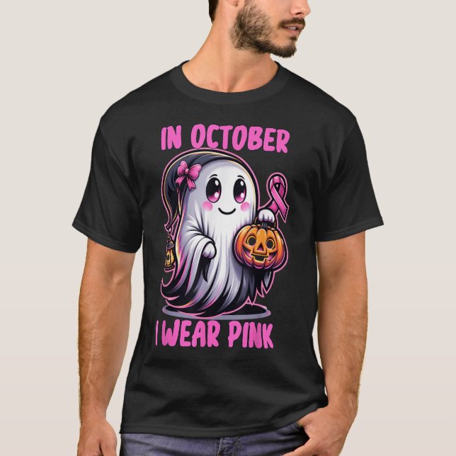 Camiseta Cinta De Cáncer De Mama De Halloween En Octubre Ll (Anverso)
