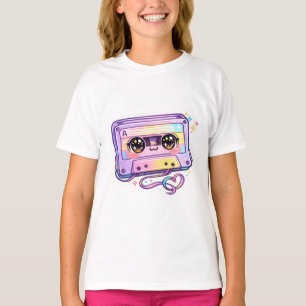 Camiseta Cinta de casete retro Kawaii linda Pastel Púrpura 