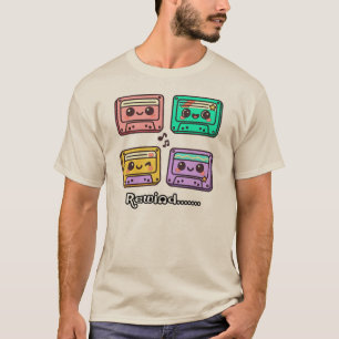 Camiseta Cinta de casete retro linda "Rebobinar" Diseño Kaw