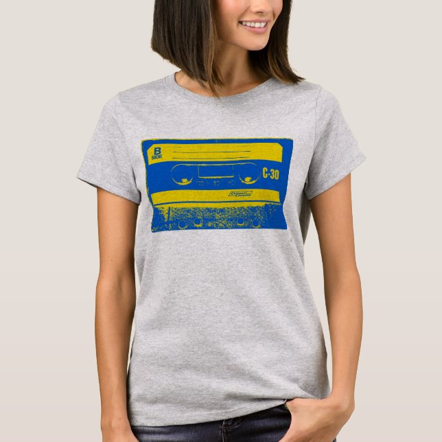 Camiseta Cinta de cassette azul y amarillo retro (Anverso)