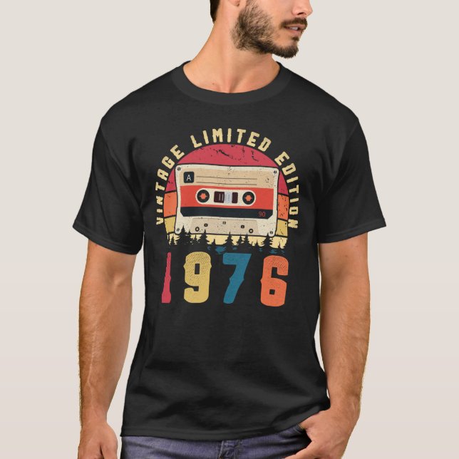 Camiseta Cinta de cassette de cumpleaños de 1976 vintage (Anverso)