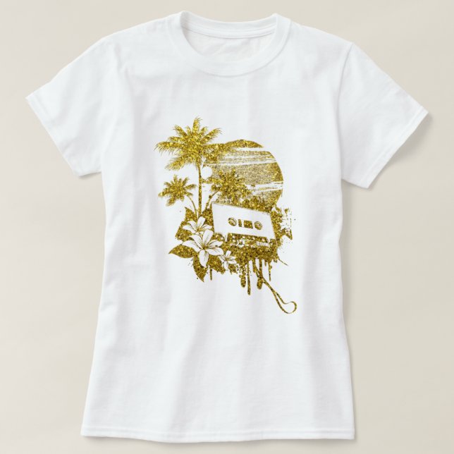 Camiseta Cinta de cassette de Purpurina dorado (Diseño del anverso)