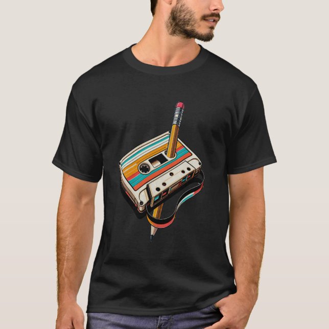 Camiseta Cinta de Cassette de Rebobinado a Lápiz Amante de  (Anverso)