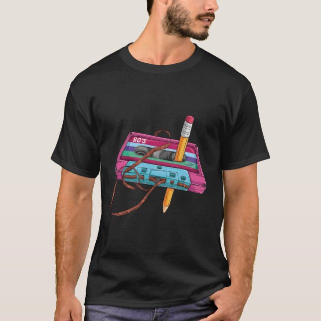 Camiseta Cinta De Cassette Lápiz De Música De 70'S 80'S 90' (Anverso)