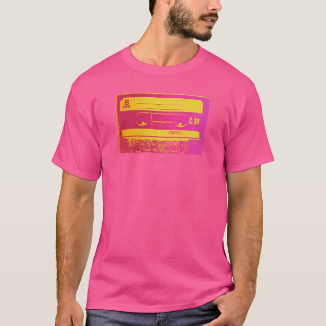 Camiseta Cinta de cassette rosa y amarillo retro (Anverso)