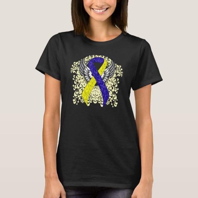 Camiseta Cinta de conciencia azul y amarilla con alas (Anverso)