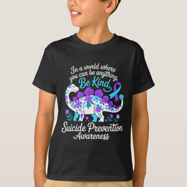 Camiseta Cinta de Conciencia de Prevención Flores T-Rex Sé  (Anverso)