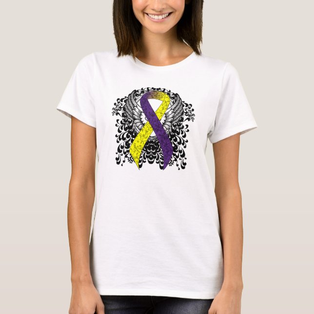 Camiseta Cinta de conciencia morada y amarilla con alas (Anverso)