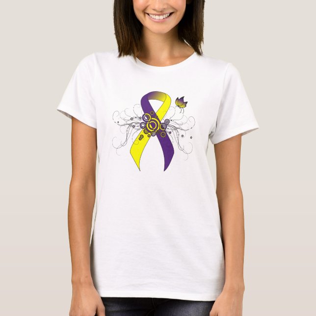 Camiseta Cinta de conciencia morada y amarilla con mariposa (Anverso)