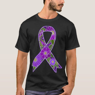 Camiseta Cinta de conciencia púrpura con diseño floral