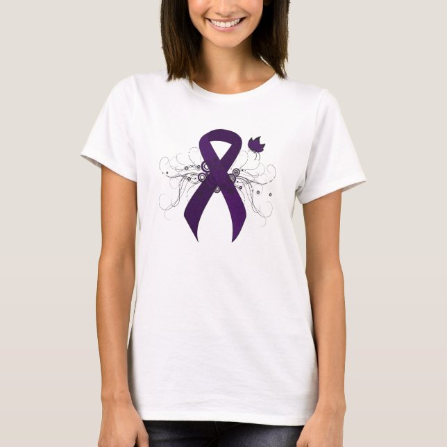 Camiseta Cinta de conciencia púrpura con mariposa (Anverso)