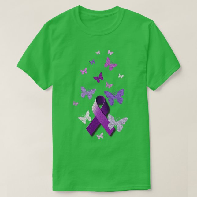 Camiseta Cinta de conciencia púrpura con mariposas (Diseño del anverso)