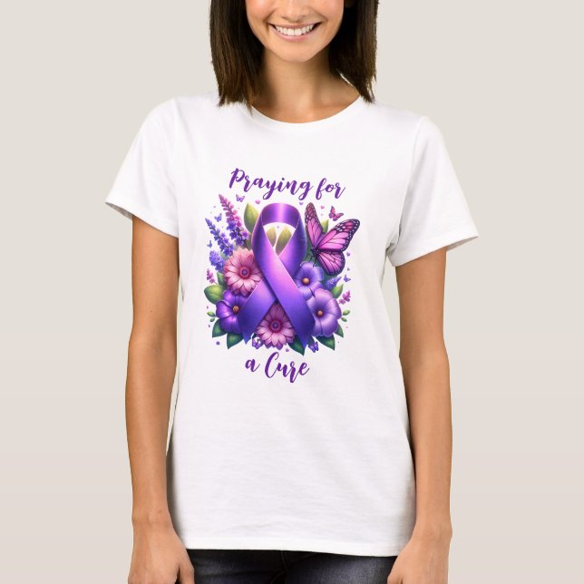 Camiseta Cinta de conciencia púrpura | Rezar por una cura (Anverso)