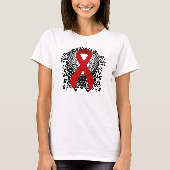 Camiseta Cinta de conciencia roja con alas (Anverso)