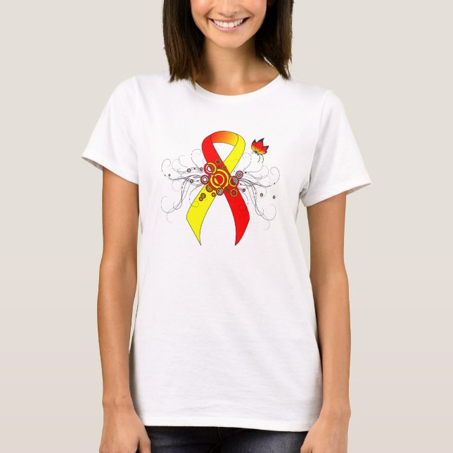 Camiseta Cinta de conciencia roja y amarilla con mariposa (Anverso)