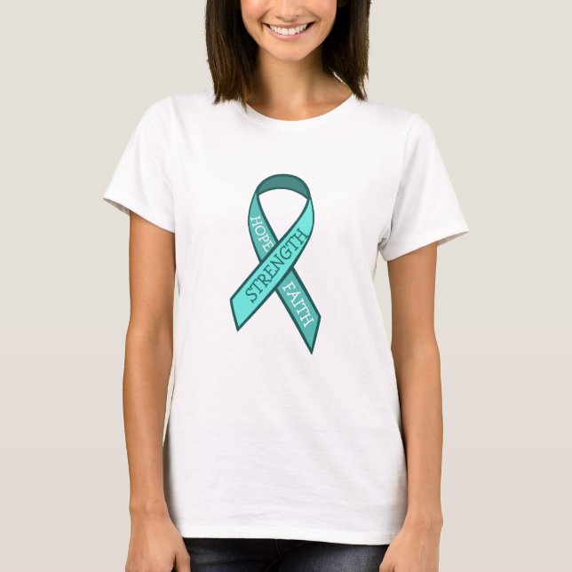 Camiseta Cinta de Conciencia verde azulada Esperanza Fuerza (Anverso)