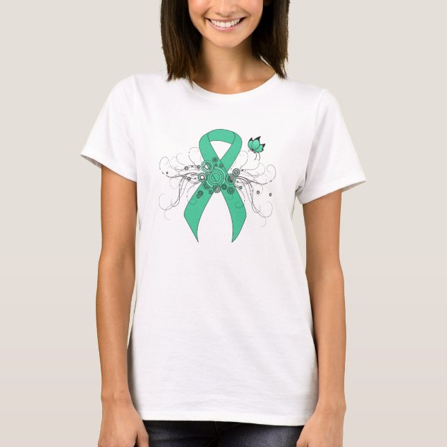 Camiseta Cinta de concientización verde de la menta con mar (Anverso)