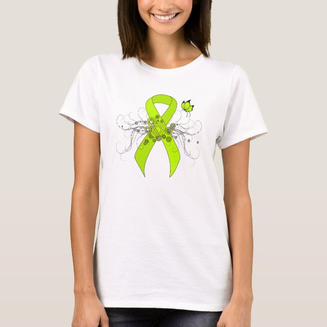 Camiseta Cinta de concientización verde limón con mariposa (Anverso)
