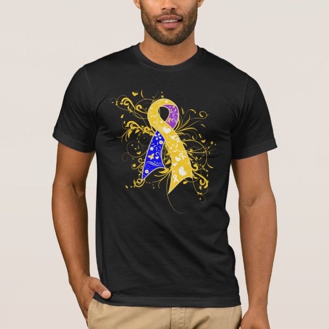Camiseta Cinta de Floral de Swirls de Cáncer de Escala (Anverso)