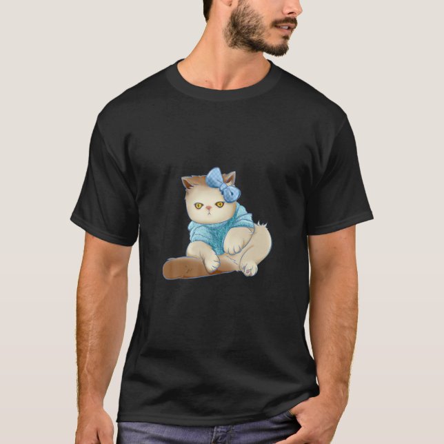 Camiseta Cinta de gato de Bow azul lindo (Anverso)