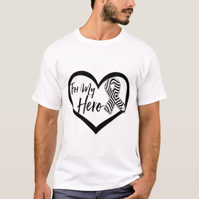 Camiseta Cinta de la conciencia de la cebra para mi héroe (Anverso)