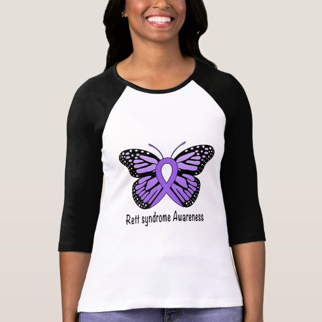 Camiseta Cinta de la conciencia de la mariposa del síndrome (Anverso)
