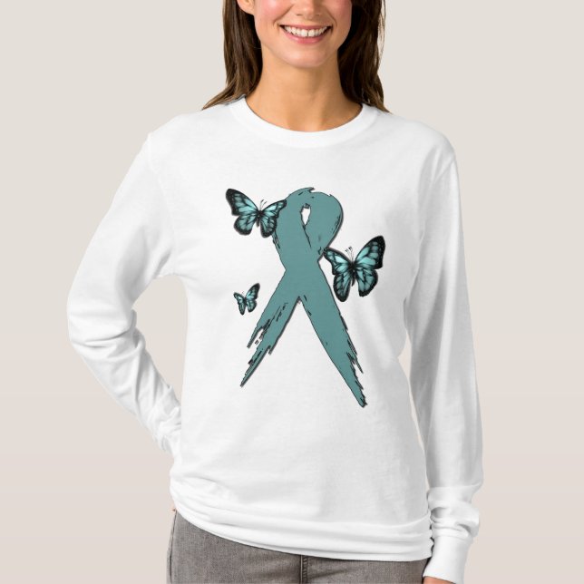 Camiseta Cinta de la conciencia del cáncer de cuello del (Anverso)
