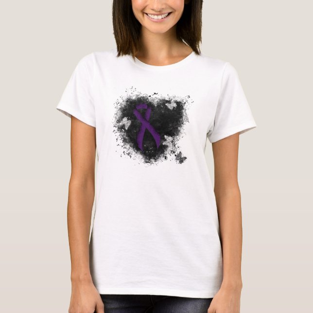 Camiseta Cinta de la Conciencia Púrpura Corazón Grunge (Anverso)