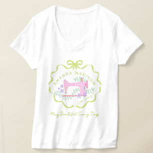 Camiseta Cinta de lazo de coser verde blanco