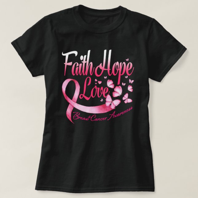 Camiseta Cinta de Mariposas Rosadas de Conciencia del Cánce (Diseño del anverso)