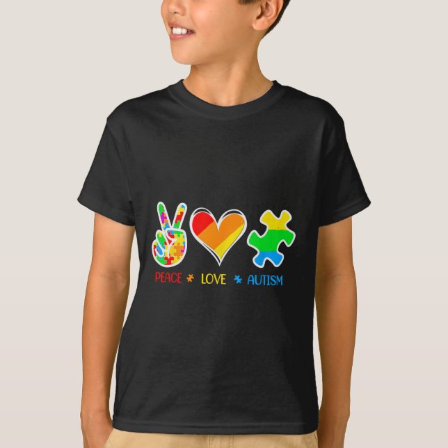 Camiseta Cinta de piezas de rompecabezas de amor paz Autism (Anverso)