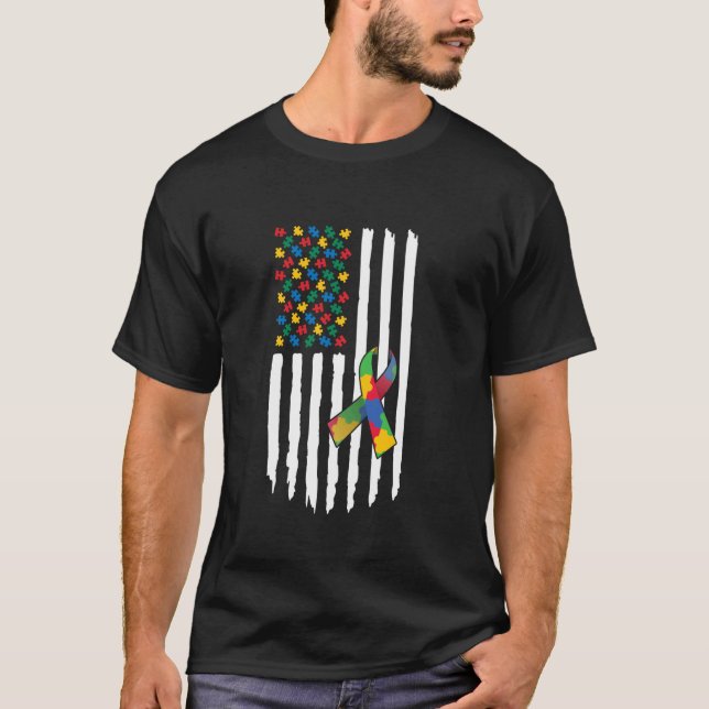 Camiseta Cinta de rompecabezas de la bandera americana del  (Anverso)