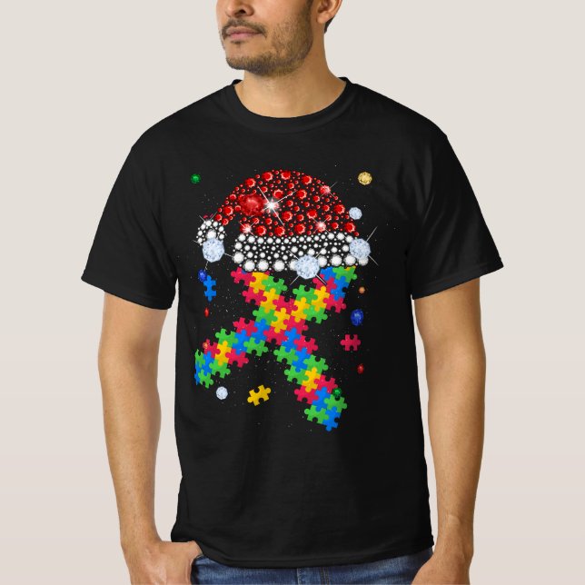 Camiseta Cinta de rompecabezas de Santa Hat Navidades autis (Anverso)