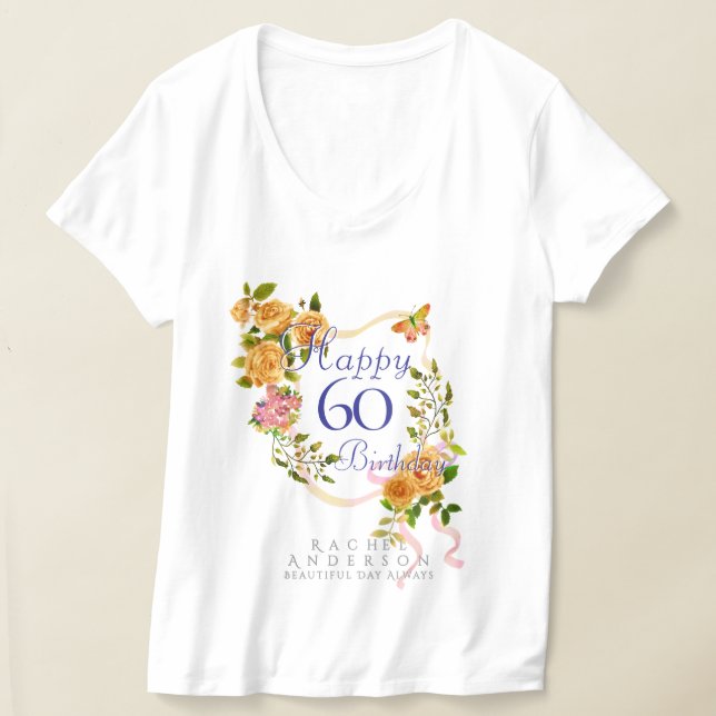 Camiseta Cinta de Rosa Dorada Cumpleaños 60 (Distribución )