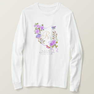 Camiseta Cinta de Rosa Púrpura Monograma Chic Blanco