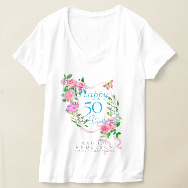 Camiseta Cinta de Rosa Rosa Cumpleaños 50 (Distribución )