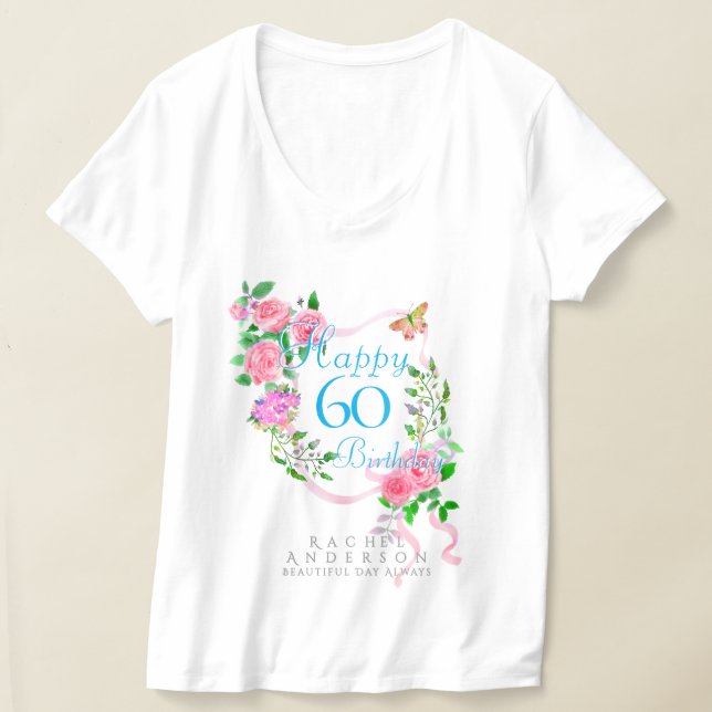 Camiseta Cinta de rosa rosa cumpleaños 60 (Distribución )