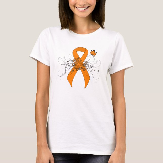 Camiseta Cinta de sensibilización del naranja con mariposa (Anverso)