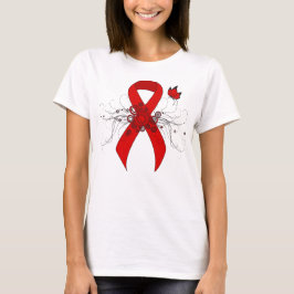 Camiseta Cinta de sensibilización roja con mariposa