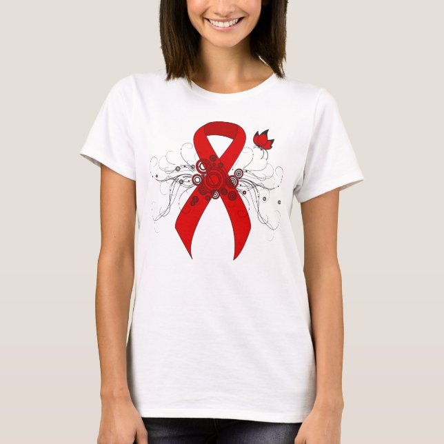 Camiseta Cinta de sensibilización roja con mariposa (Anverso)