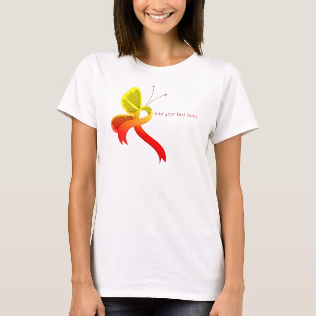 Camiseta Cinta de sensibilización roja y amarilla mariposa  (Anverso)