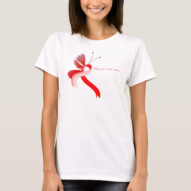 Camiseta Cinta de sensibilización roja y blanca mariposa ca (Anverso)