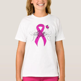 Camiseta Cinta de sensibilización rosada con mariposa