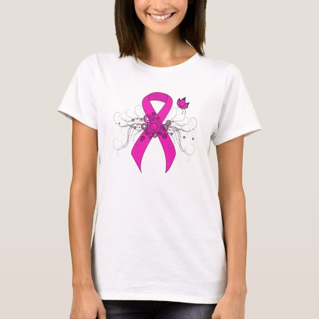 Camiseta Cinta de sensibilización rosada con mariposa (Anverso)