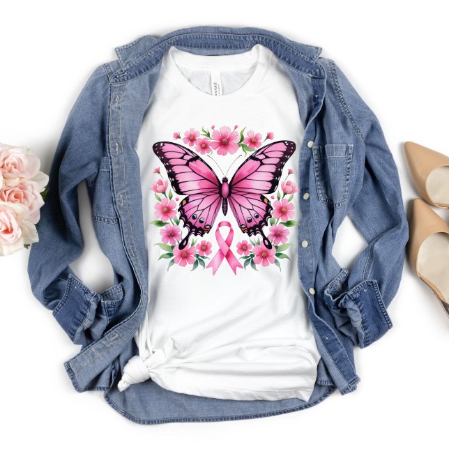 Camiseta Cinta de sensibilización sobre el cáncer de mama c (Pink Butterfly Pink Ribbon Breast Cancer Awareness Survivor Warrior T-shirt for her)